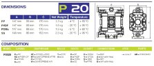 Pompe pneumatique à membrane pour acide PHOENIX P20 POM HYTREL+PTFE, 20 l/min