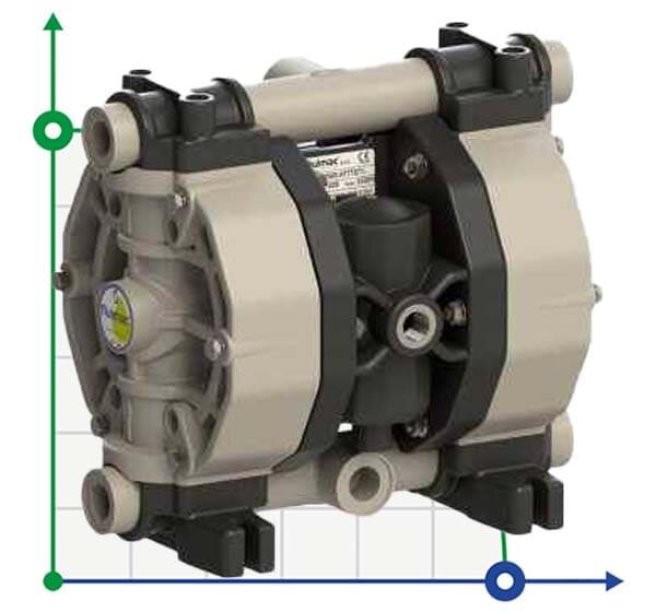 Pompe pneumatique à membrane PHOENIX P60 PP SANTOPRENE+PTFE, 65 l/min pour acide acétique