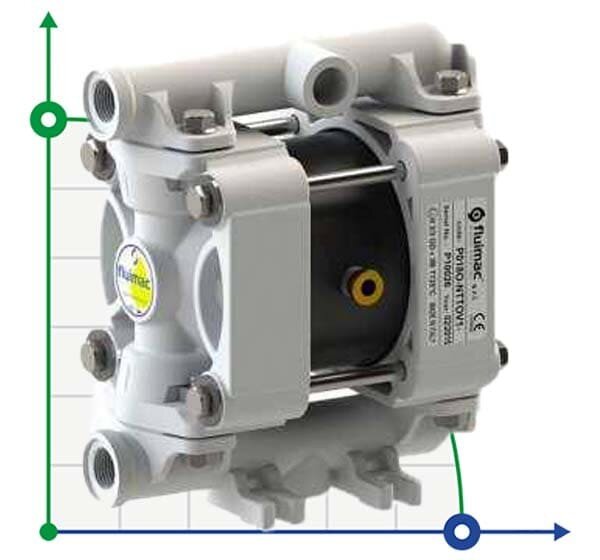 Pompe pneumatique à membrane pour acide PHOENIX P18 POM SANTOPRENE, 20 l/min