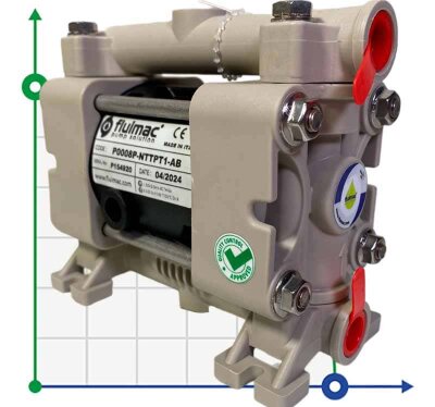 FLUIMAC PHOENIX P08 PP NBR+PTFE pneumatische Membranpumpe, 7 l/min zum Fördern von zähflüssigen Flüssigkeiten